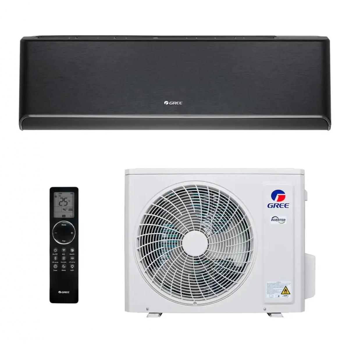 Šilumos siurblys oras-oras Split GREE Airy Black GWH12AVCXD-K6DNA1A/O+GWH12AVCXD-K6DNA1A/I, šildymo galia 3,81 kW, Šaldymo 3,5 kW Freonas R32 Šilumos siurblys oras-oras Split GREE Airy Black GWH12AVCXD-K6DNA1A/O+GWH12AVCXD-K6DNA1A/I, šildymo galia 3,81 kW, Šaldymo 3,5 kW Freonas R32